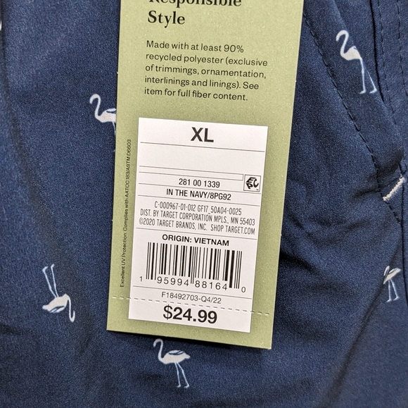 NWT Goodfellow & Co XL Swim Trunks 7 inch Inseam, Navy with White Flamingos - Picture 2 of 8